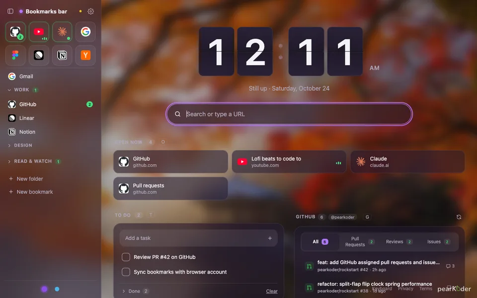 RockStart as a new tab page in a browser